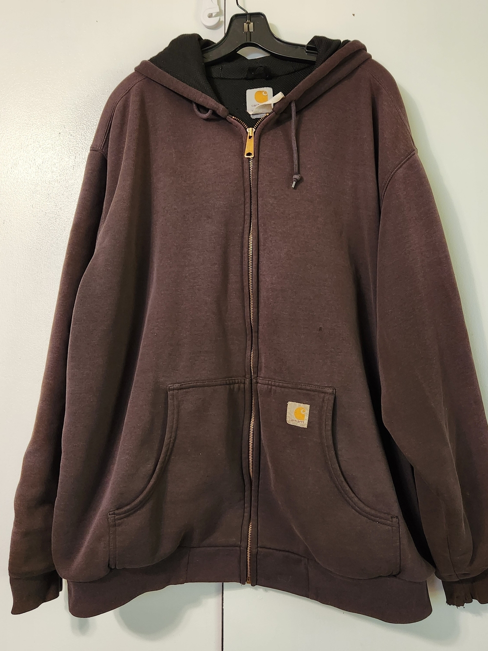 Carhartt Brown Zip-Up Thermal Sun Faded Hooded Work Jacket